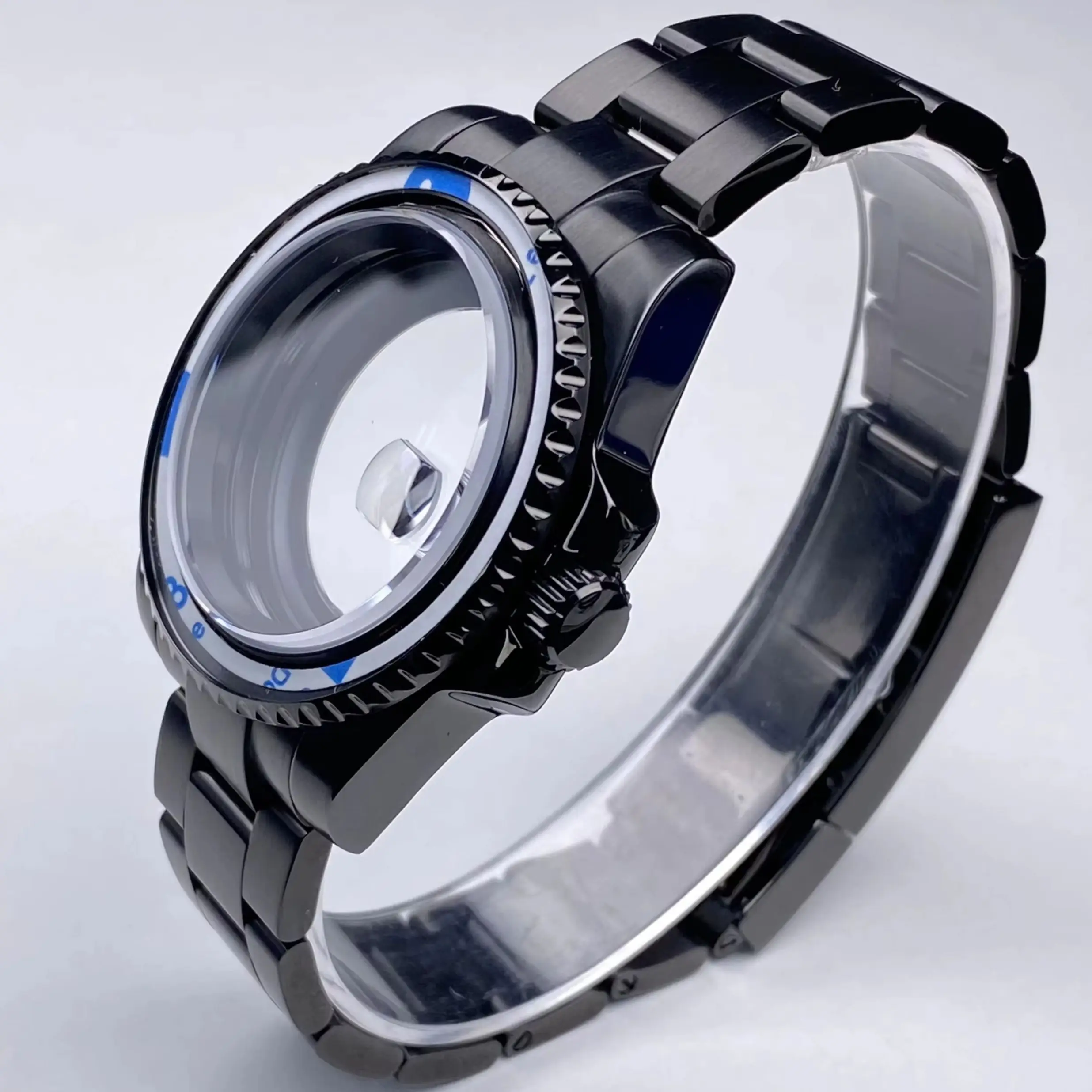 Caja de reloj negra NH35 de 40mm para pieza de repuesto Seiko, caja de acero inoxidable con cristal de zafiro compatible con caja de reloj con movimiento NH34/35/36