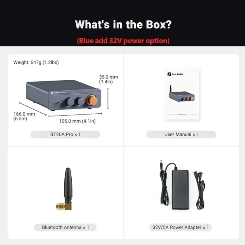 Fosi Audio BT20A 프로 하이파이 오디오 미니 파워 앰프 TPA3255 디지털 블루투스 5.0 최대 출력 600W 2.0 채널