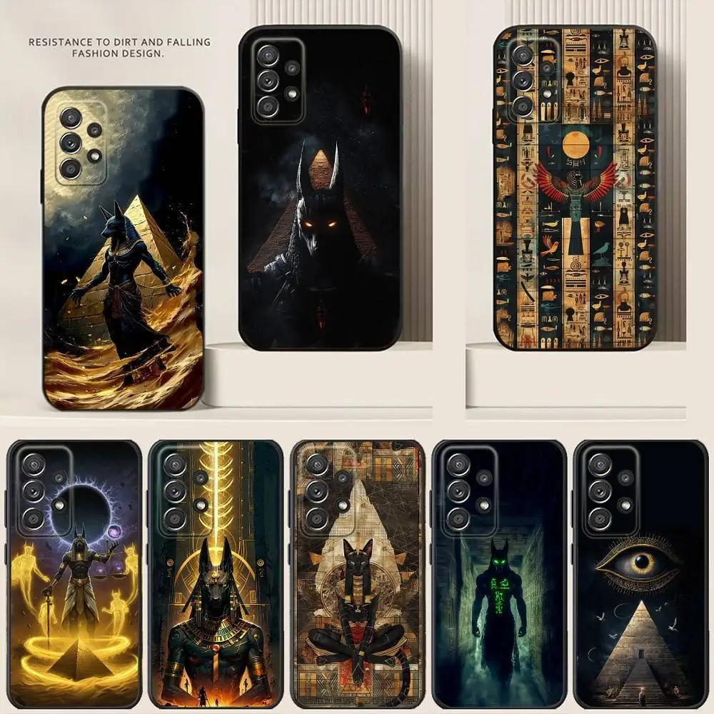 

Ancient Egyptian God Anubis Phone Case For Samsung S24,21,22,23,30,Ultra,20,Plus,Note,10,9,Black soft silicone case
