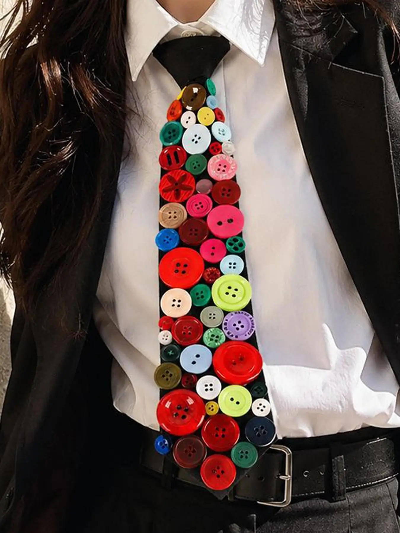 Colorful Button Women's Tie, Pre-Tied Design, Adjustable Neckline, Elegant Style, Perfect for Parties, Graduation, Daily Wear