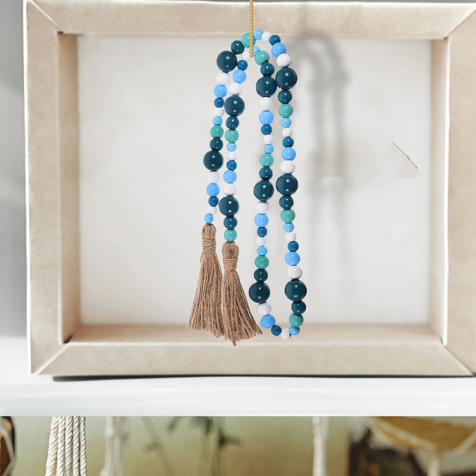 

1pc Wood Bead Pendant Blue Hemp Rope Tassel Hanging Decor For Home Restaurant Bar Wood Bead Craft Tassel Decoration Home Scene