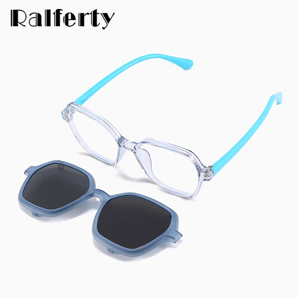 Ralferty 2025 เด็กแว่นตากันแดดเด็กPolarized UV400 TR90 หกเหลี่ยมแว่นตาคลิปบนแว่นตาสายตาสั้นกรอบเด็กหญิง