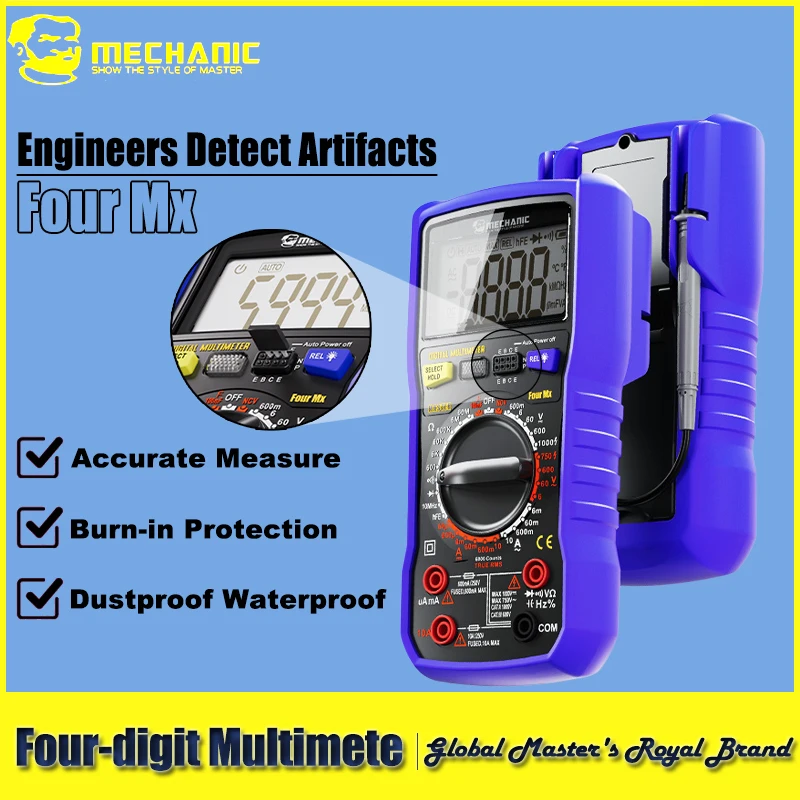 

【MECHANIC】 Цифровой мультиметр FourMx True RMS, 6000 отсчетов, NCV, тестирование диодов, удержание данных, автоматическое отключение питания, тестер компонентов цепи