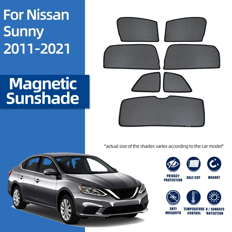 For Nissan Versa N17 Almera Sedan 2011-2019 Car Magnetic Sunshade Front Windshield Curtain Rear Side Window Sun Shade Visor
