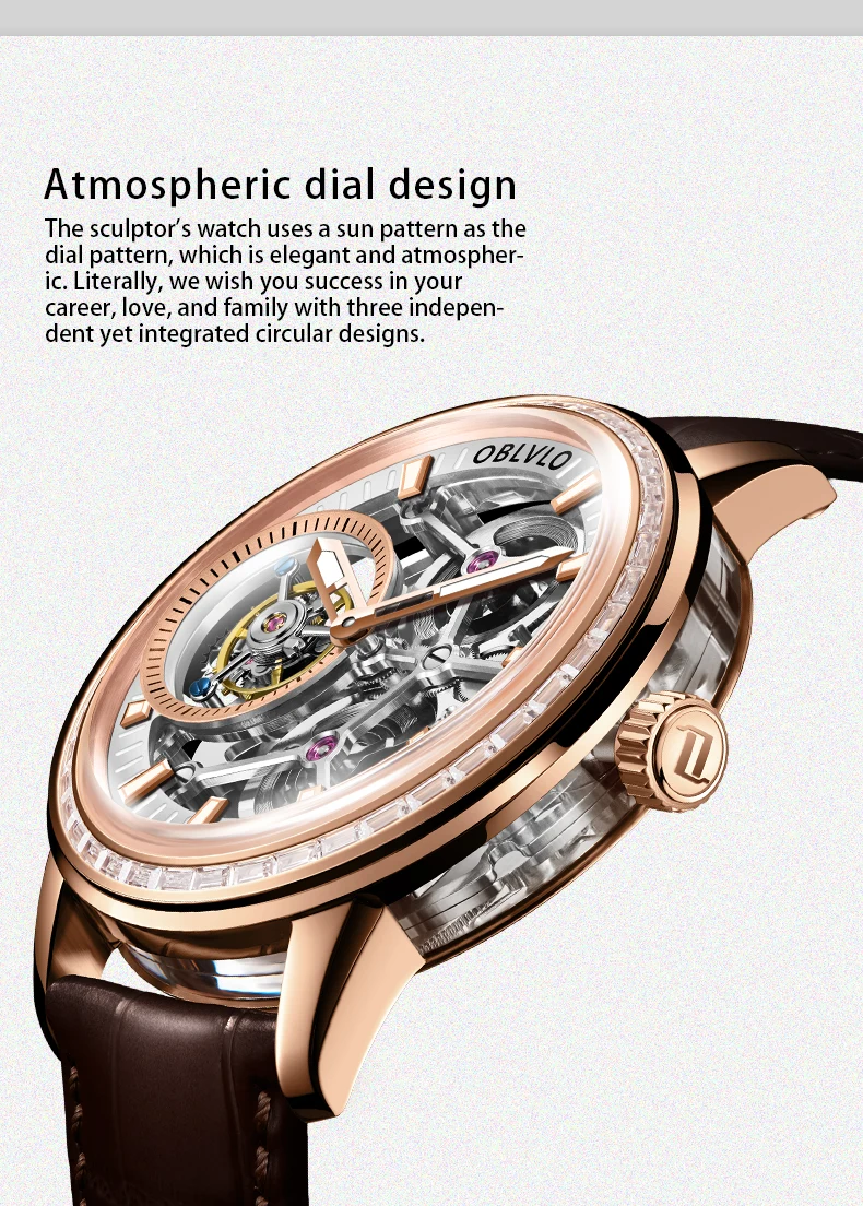 OBLVLO Orologio automatico da uomo 45mm Real Tourbillon Orologio da polso meccanico Luminoso impermeabile Zaffiro Scheletro Chiusura a farfalla