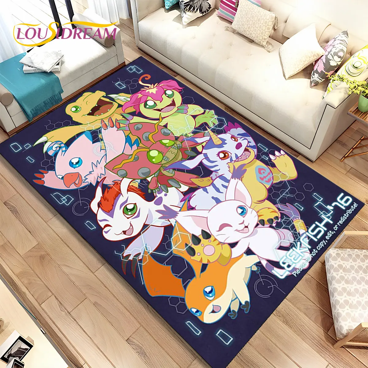 Cartoon Digimon Adventure Area Rug Large,Carpet Rug for Living Room Bedroom Sofa Doormat Decoration, Non-slip Floor Mat Cover 3D