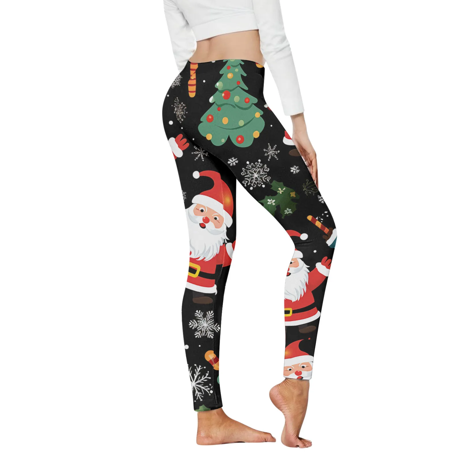 Legginsy damskie boże narodzenie Santa Claus motyw bałwana rajstopy legginsy sportowe kieszonkowe legginsy Fitness spodnie imprezowe treningowe