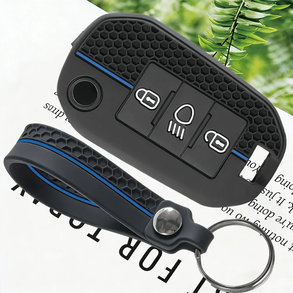 Premium Silicone Car Key Case Cover With Keychain- For Peugeot 208 301 308 508 5008 3008 Citroen 2010 2021 2023