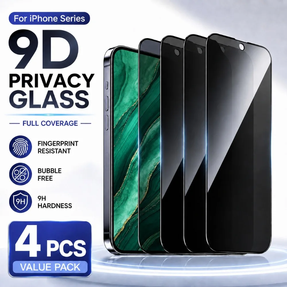 

4Pcs Privacy Full Screen Protector for iPhone 17/16/15/14/Pro Max/Air/13/12/11/Pro/16e/17e/15/14/Plus 9H Hardness Tempered Glass