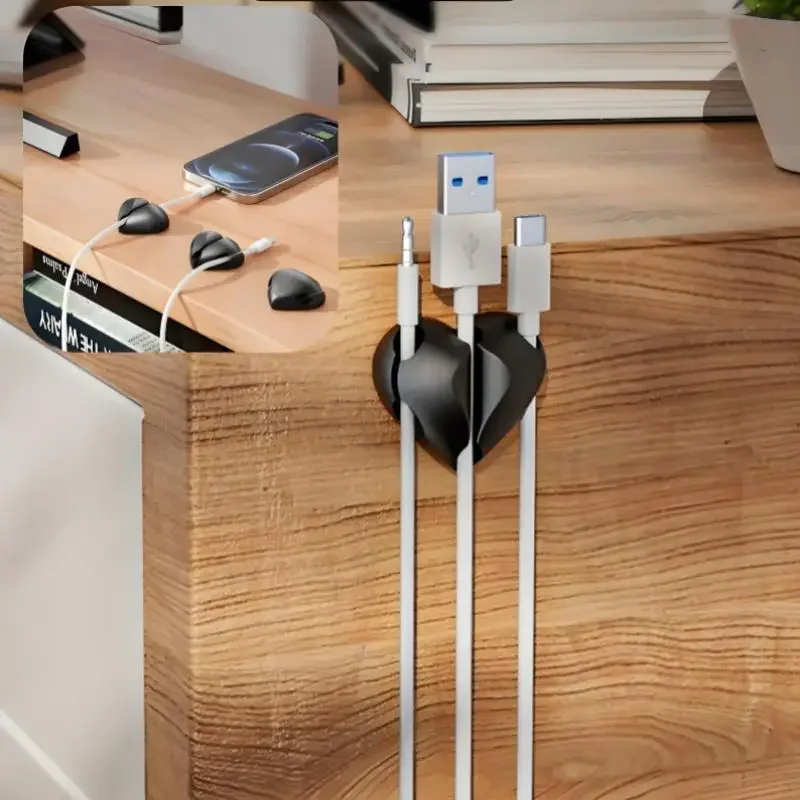 Self-Adhesive Silicone Heart Shape Cable Organizer 4 Pieces USB Charging Cord Winder Desk Clip Holder