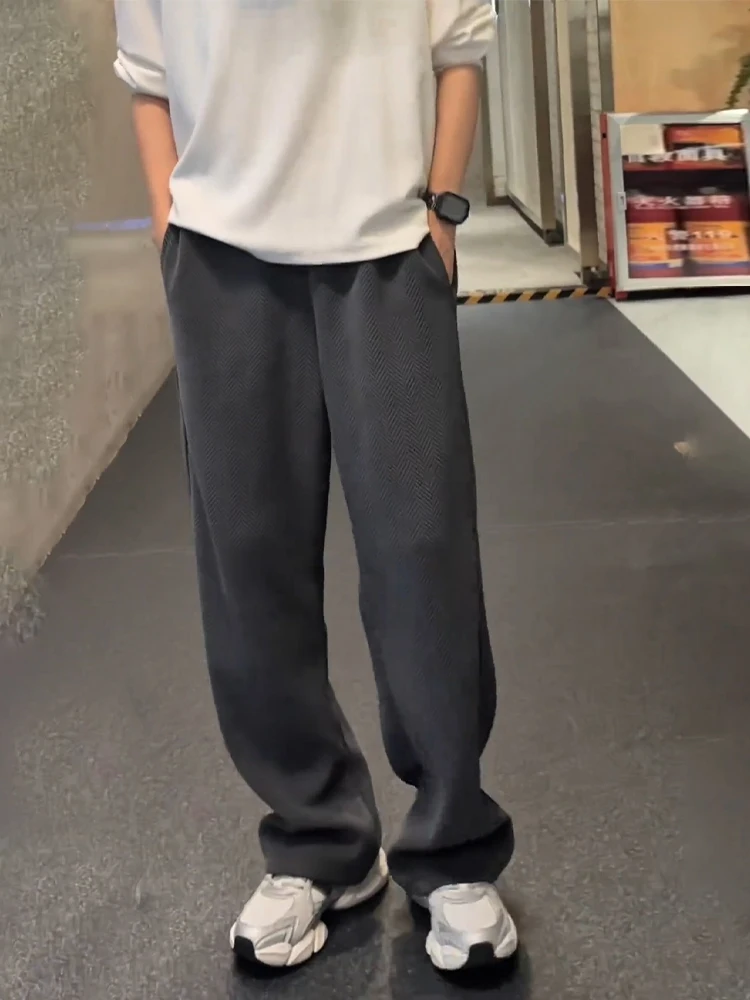 

American Plaid Bend Knife Pants Men's Autumn Winter Drape Straight Leg Wide Leg Pants Fce Casual Sports Long Pants