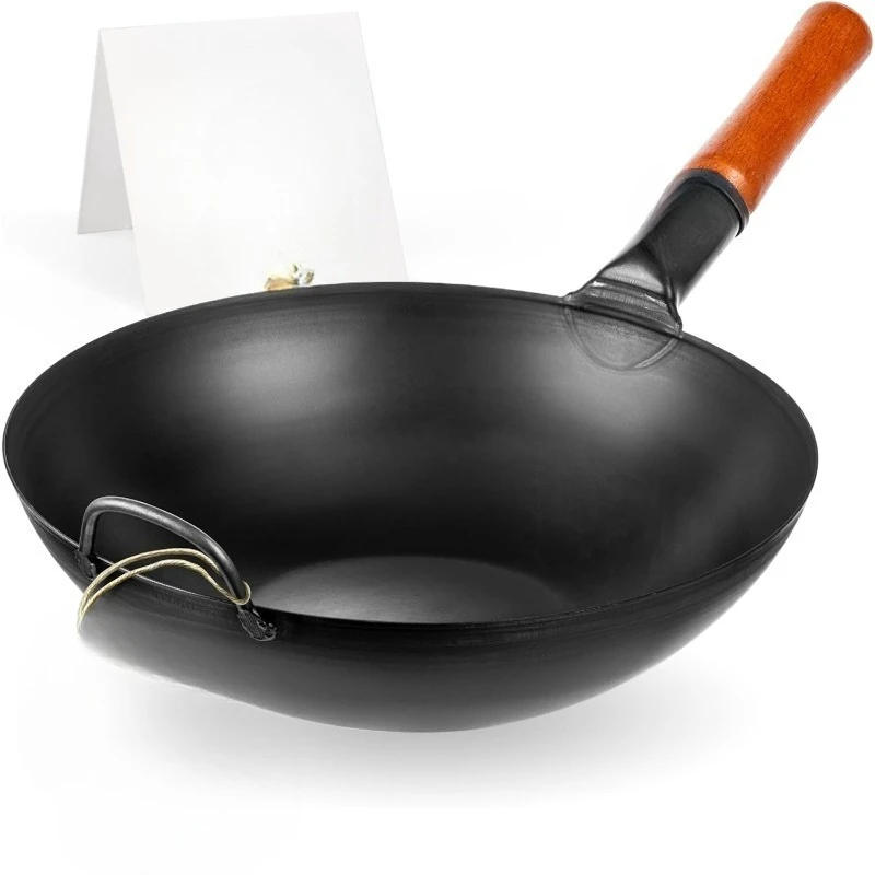 

Carbon Steel Wok Pan – 13,5 “ Stir Fry Pans with Flat Bottom - Pow Wok - Traditional Japanese Chinese Cookware