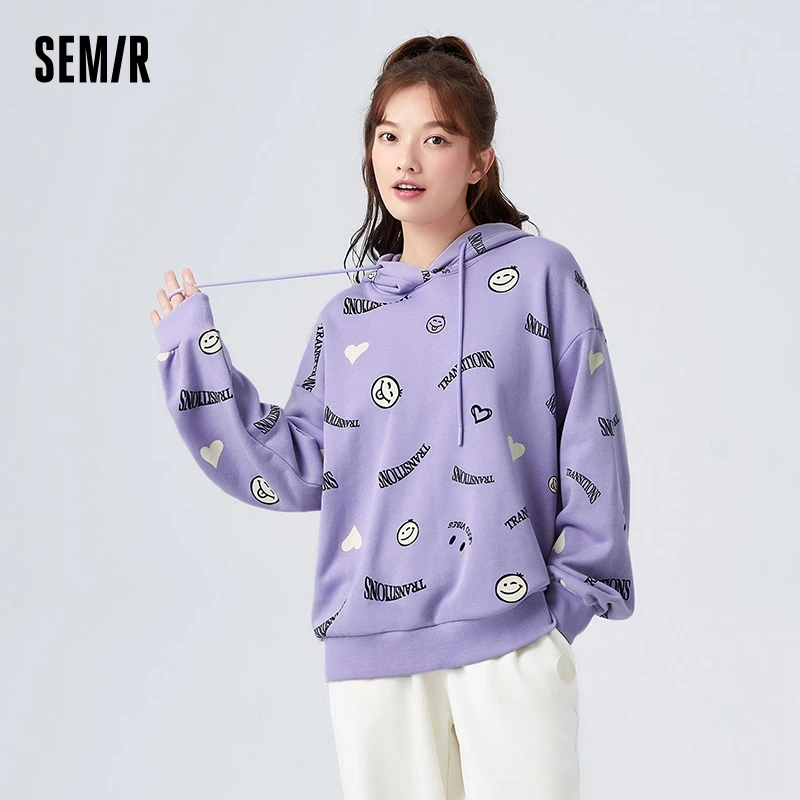 Semir Sweatshirt Women Design Full-Print Cool Niche Winter Casual Loose Personalized Fleece Hooded Sweatshirt