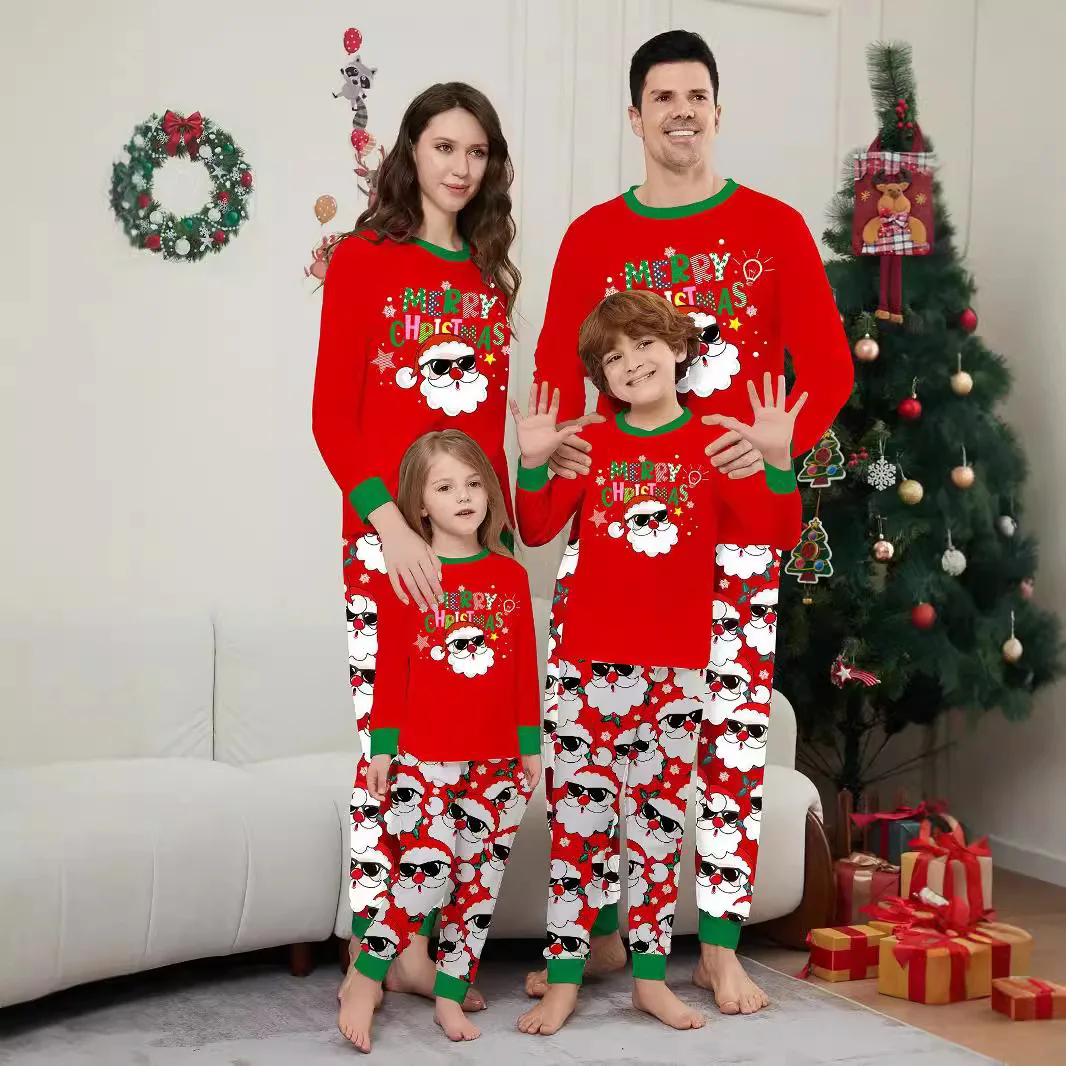 

Merrychristmas parent-child set for a family of three or four: white-bearded santa claus printed set