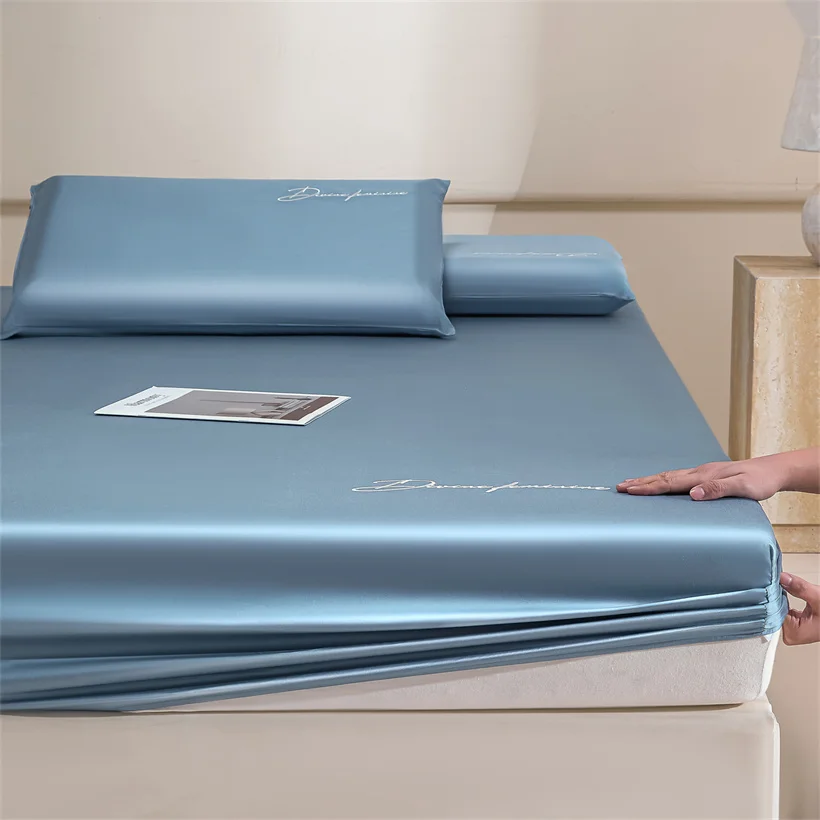 Organic Eucalypthus Lyocell Fitted Sheet with Elastic Band Silky Cooling Mattress Cover Customized Double Queen King Size Sheets - view 6