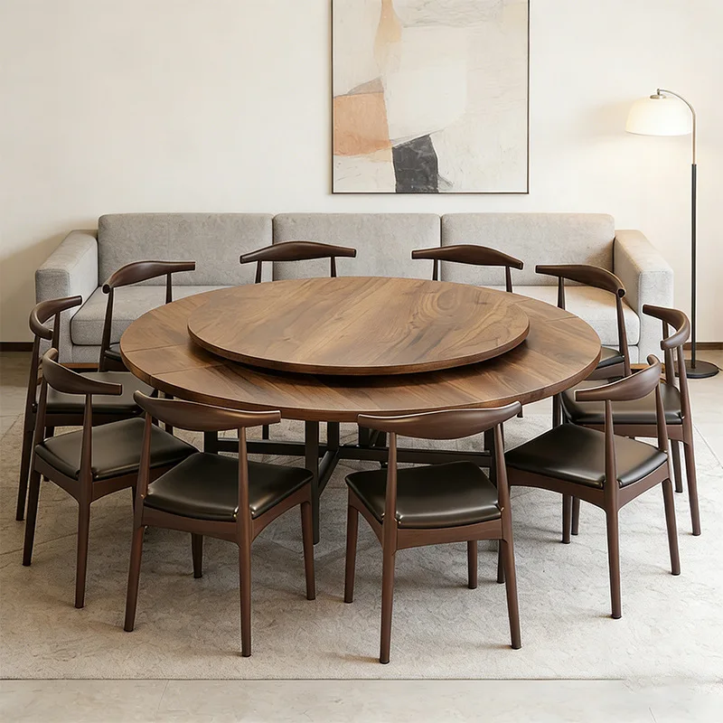 Household folding dining table Small apartment simple eating table Medium antique movable ecological board Large round table wit