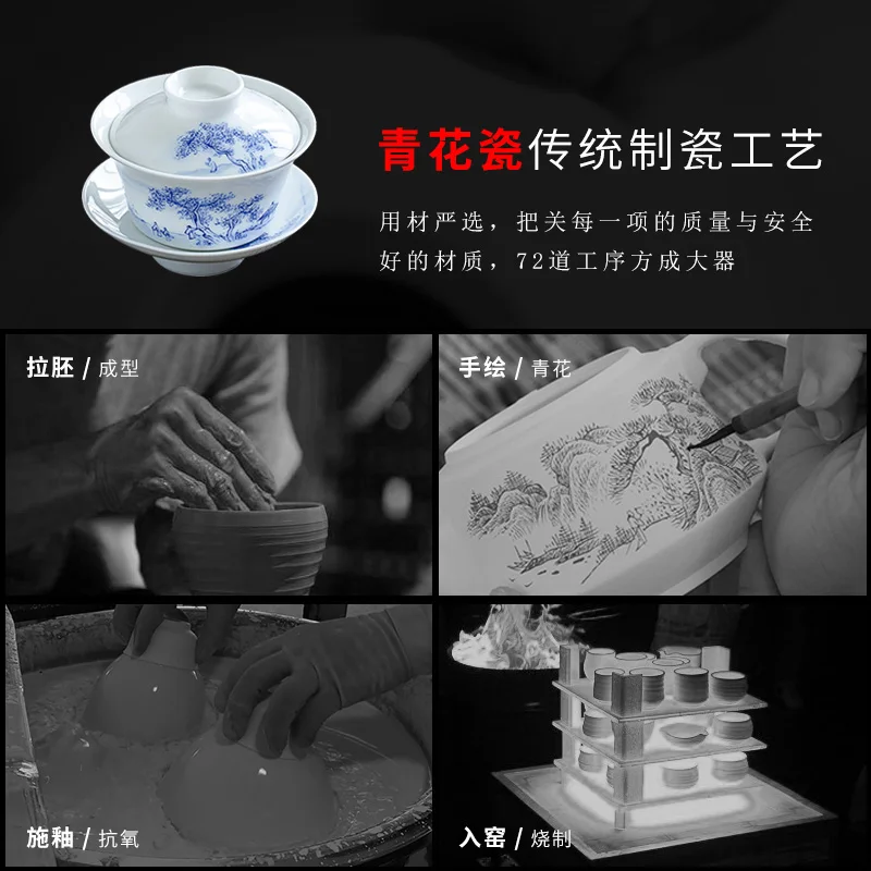 Hand-Painted Mini Small Tureen Blue and White Porcelain Tea Brewing Bowl Tea Cup Ceramic Rock Tea Trial Tea Gaiwan