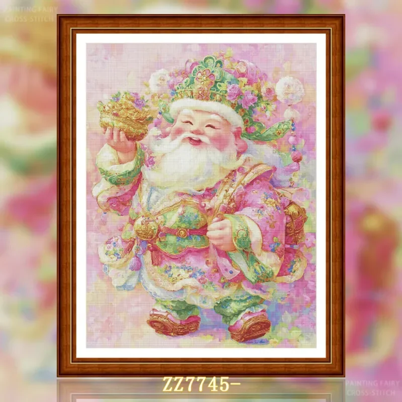 Stamped Cross Stitch Kit 11CT 14CT 16CT 18CT Pre Printed Canvas Cotton Floss DIY Embroidery[ZZ7745-Peach blossom God of Wealth]