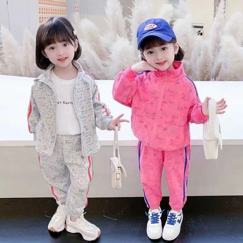 Spring Autumn New Style Women's Children's Suit Zipper Jacket Casual Pants Sports Wear 2-piece Set Korean Version Middle Kids