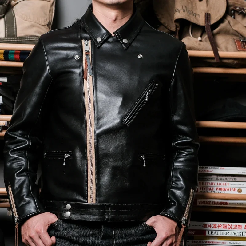 

YR!Free shipping.SS02 classic British rider leather clothes 441 style heavy tea core Calfskin jacket.Luxury quality