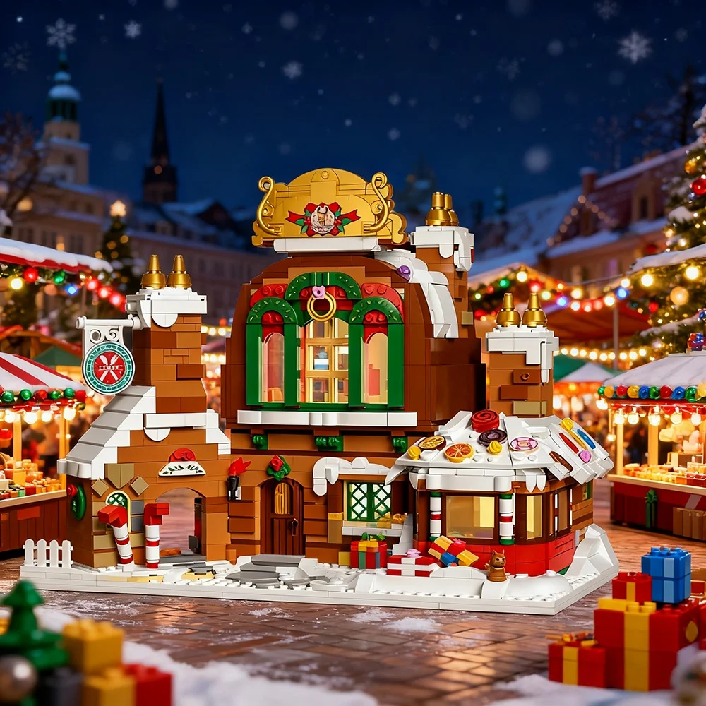 Regalo de Navidad Casa de pan de jengibre Mini juguetes de bloques de construcción-ótimo para regalos navideños para niños, Navidad DIY y decoración del hogar, juguete de rompecabezas