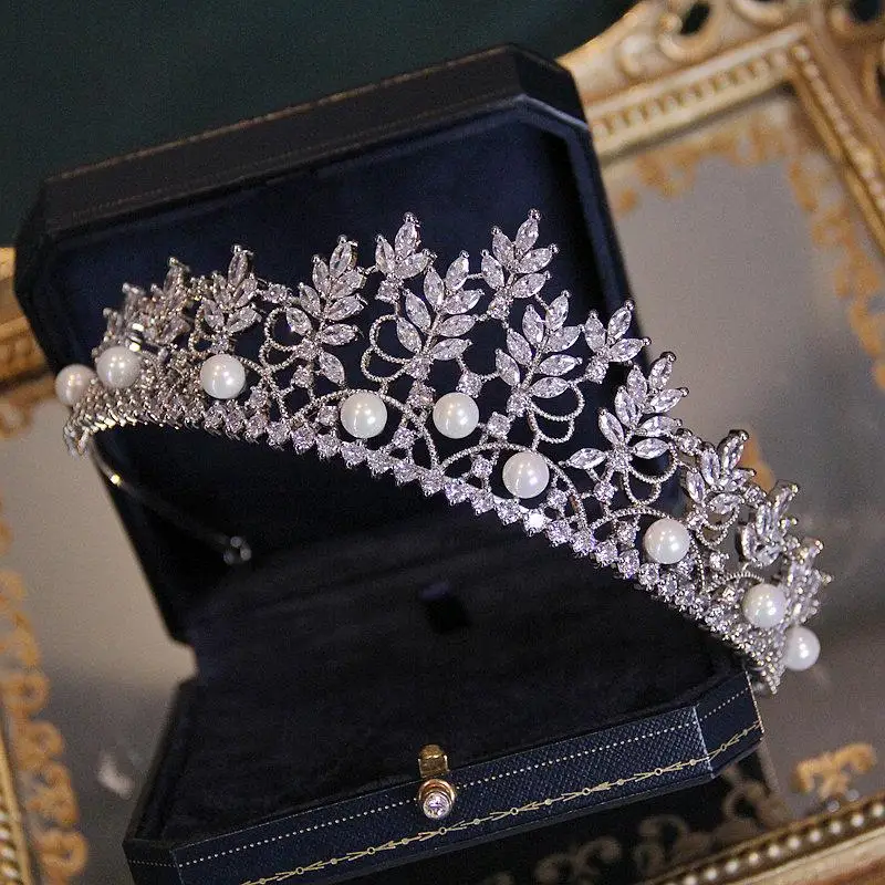 Crown headdress silver super fairy wedding dress crown premium pearl simple jewelry headdress