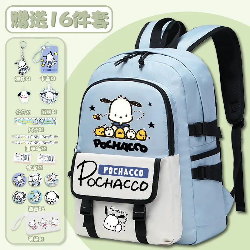 Sanrio Pacha Dog Student Schoolbag, grande capacidade, bonito, impermeável, desenhos animados, crianças mochila, homens e mulheres, novo