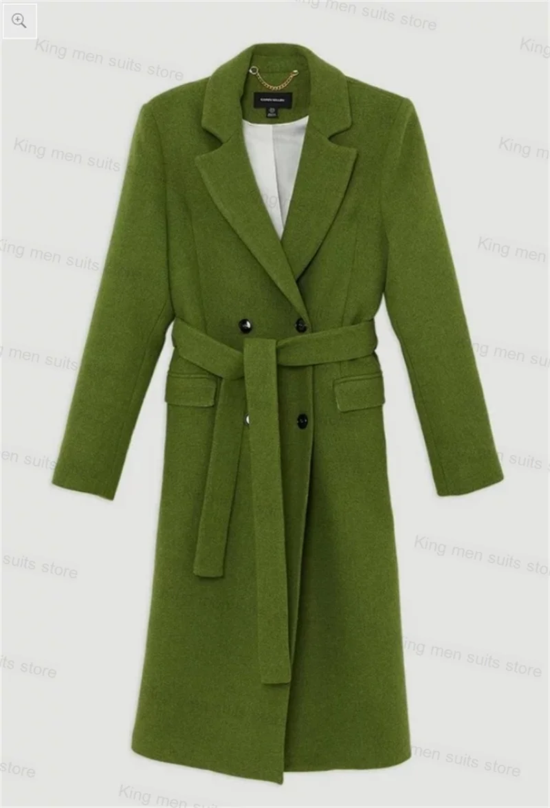 Green Cashmere Women Suit 1 Piece Long Blazer Overcoat Belt Formal Office Lady Customized Woolen Winter Prom Wedding Coat Jacket