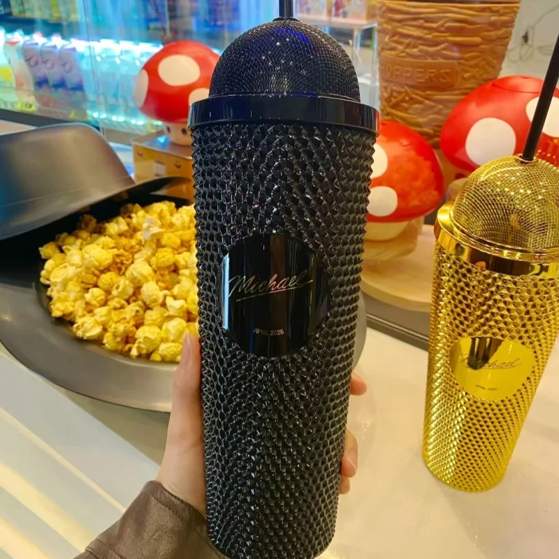 Gobelet Michael Rhine Stone avec paille, tasse à boire scintillante, chapeau Fedora, forme de microphone pour les fans de musique, objet de collection, voyage, Jackson