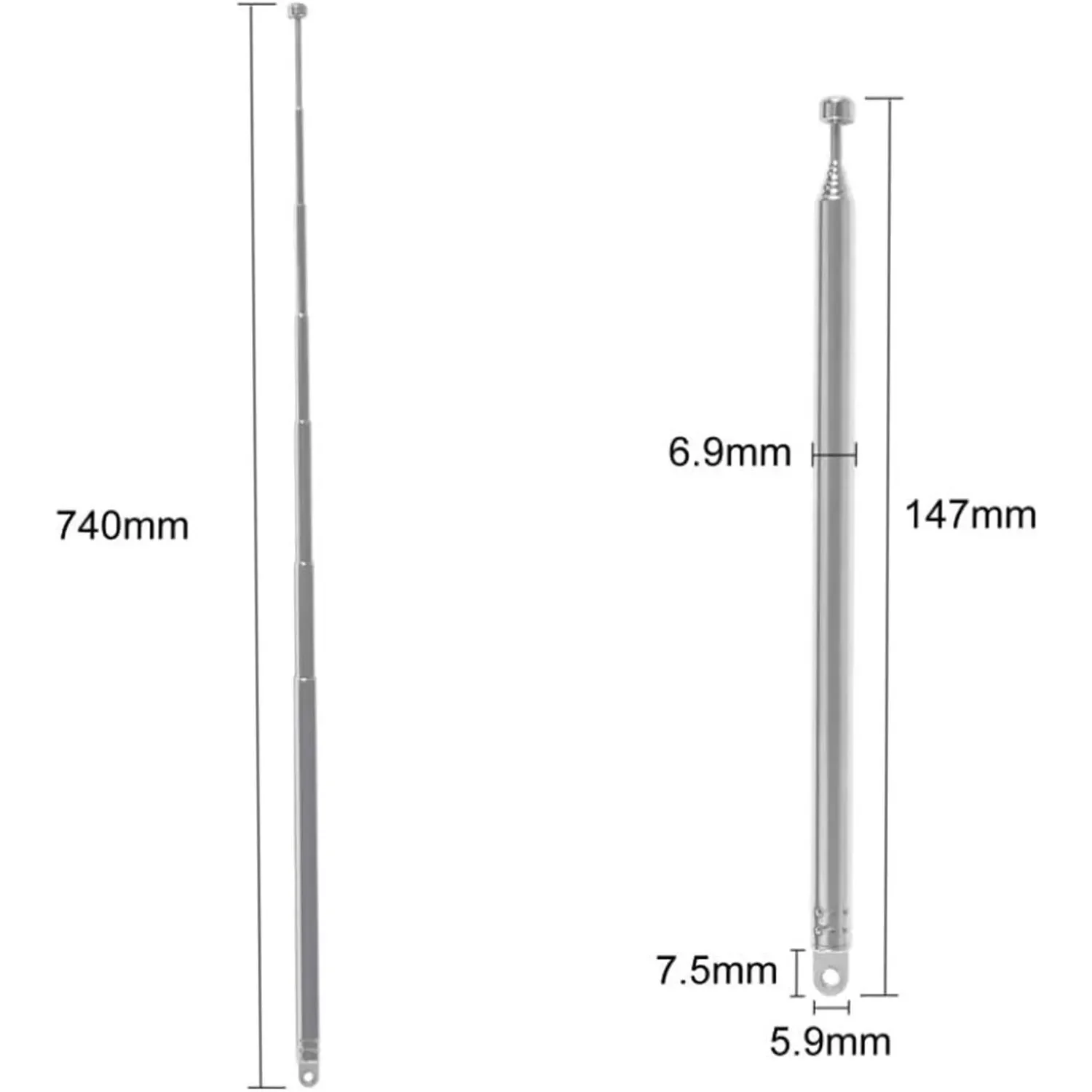 Antena telescópica de 7 Secciones, reemplazo de antena de Radio portátil, AM, FM, receptor estéreo para el hogar, Audio AV, 74cm