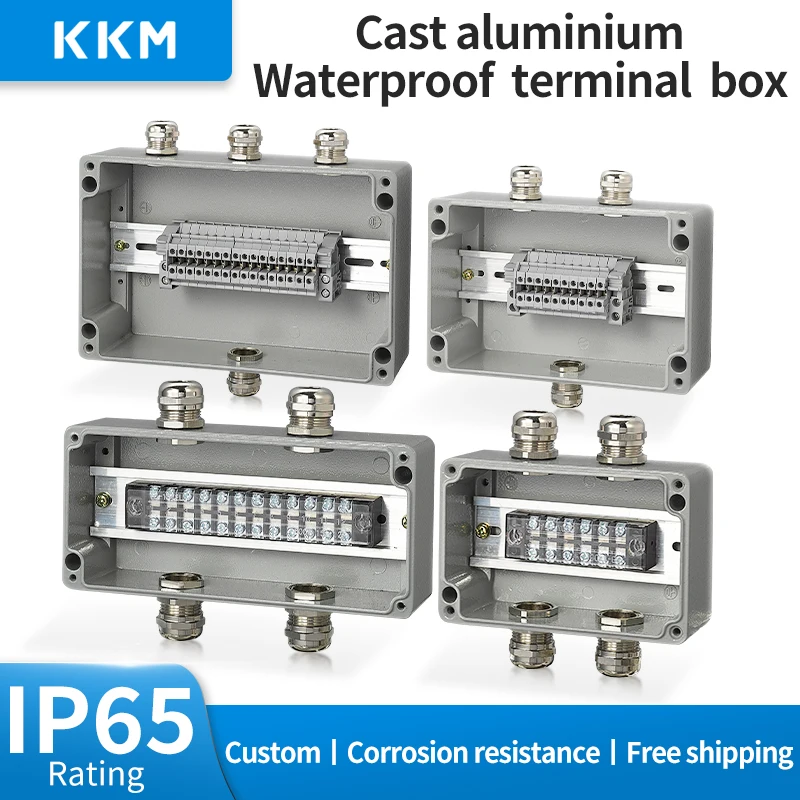 Wiring terminal box With Cable Glands Cast aluminium Outdoor Indoor Wire junction Box Electric Enclosure Case TB  Waterproof