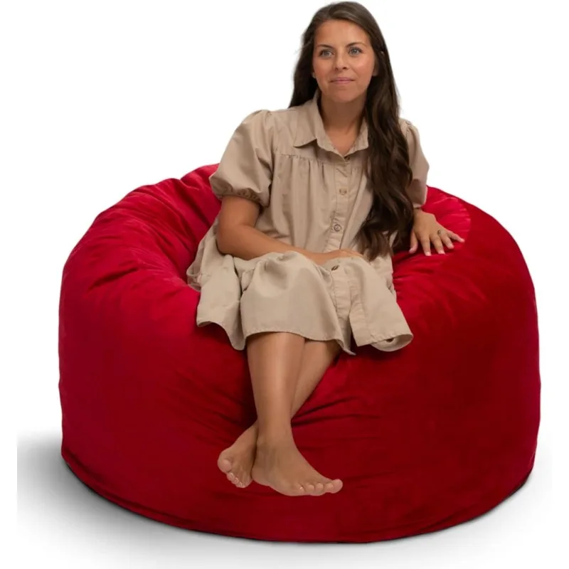 4ft Bean Bag Chair, Oversize Bean Bag Chair for Adults, Comfy Chair Bean Bag Couch Lounge Sofa Loveseat Furniture | Red Suede