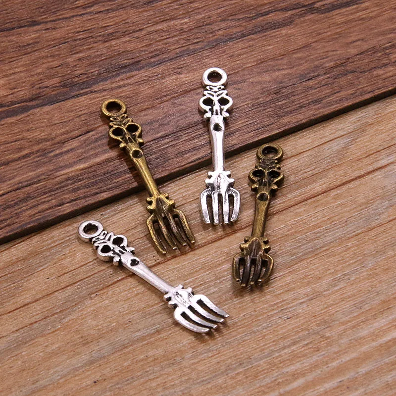 20PCS 2 Styles Two Colors Hollowed Out Spoon Fork Pendants Tableware Kitchen Charms For DIY Necklace Bracelet Jewelry Making