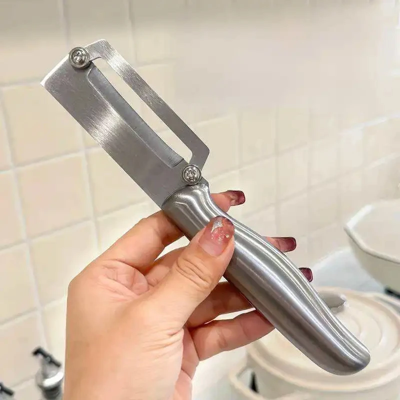 Pelador de acero inoxidable de alta resistencia, rebanador y rallador de frutas y verduras de borde plano, cuchillo para pelar caña de azúcar, herramienta de pelado para cocina, 1 ud.