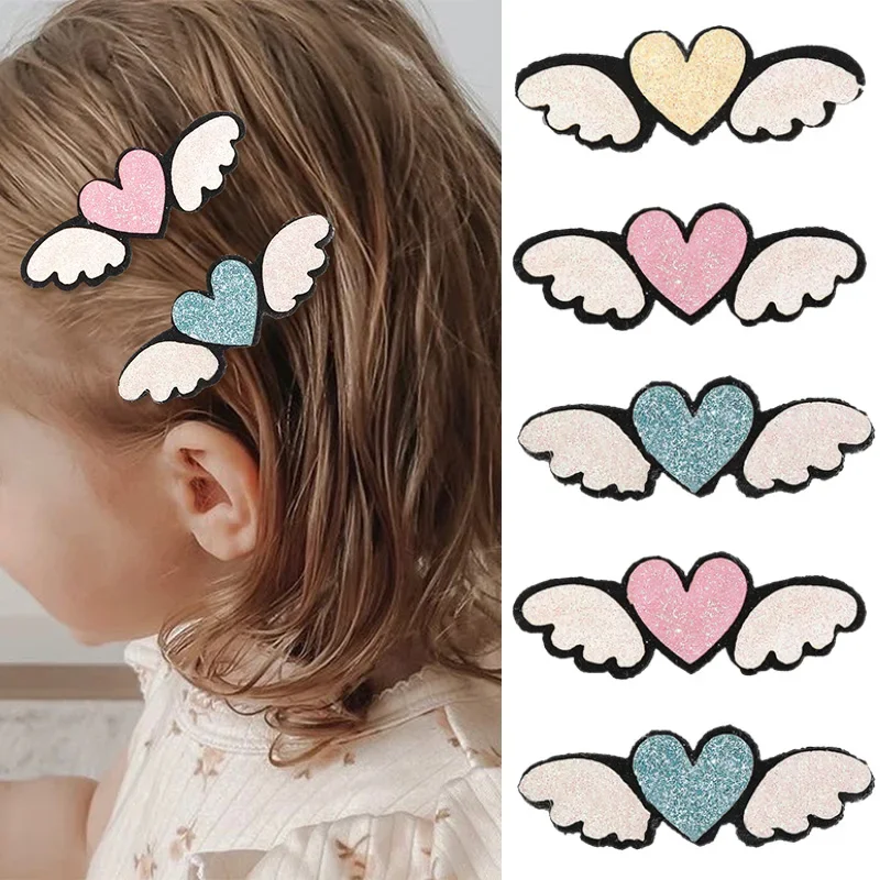 Oaoleer 5Pcs/set Love Heart Wings Hair Clip for Baby Girls Glitter Hairpins Barrettes Kids Headwear Party Hair Accessories Gifts