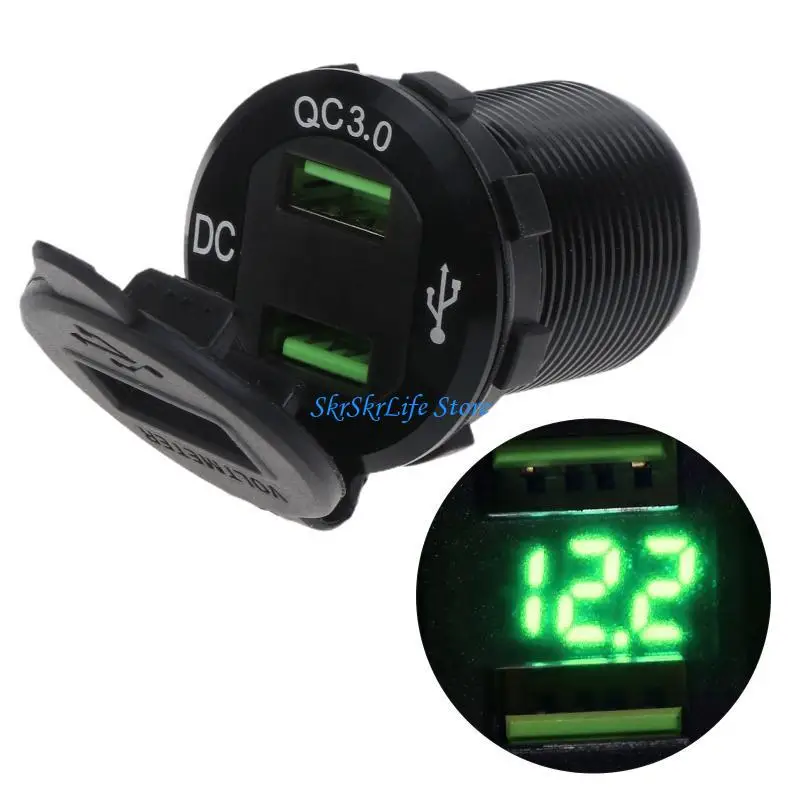 

E65E Power Outlet Adapter for Truck Motorcycle Boat 12/24V 18W Dual for QC USB