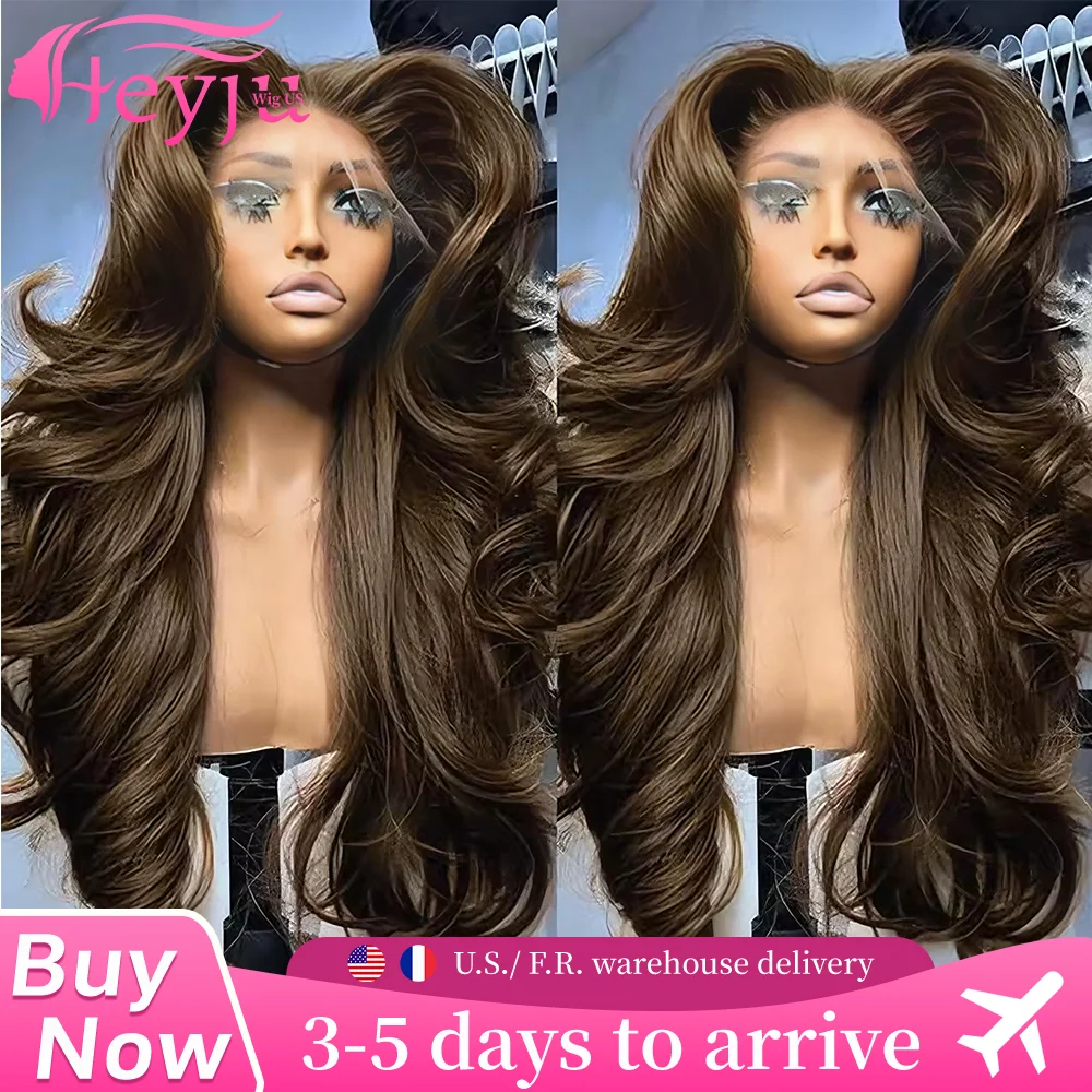 

Эйху Парик # 4 шоколадно-коричневых объемных волн 13X6 HD парик из натуральных волос на кружеве спереди, бразильские 13x4, кружевные фронтальные парики, предварительно сорванные для женщин