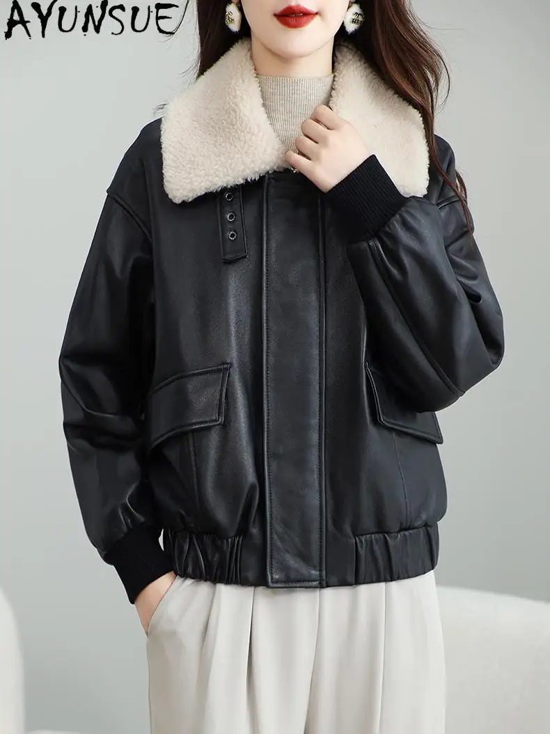 AYUNSUE Giacca in vera pelle naturale Donna Giacche da moto Primavera Autunno Vestiti Cappotto in cotone Cappotti da donna 2025 Jaqueta De Couro