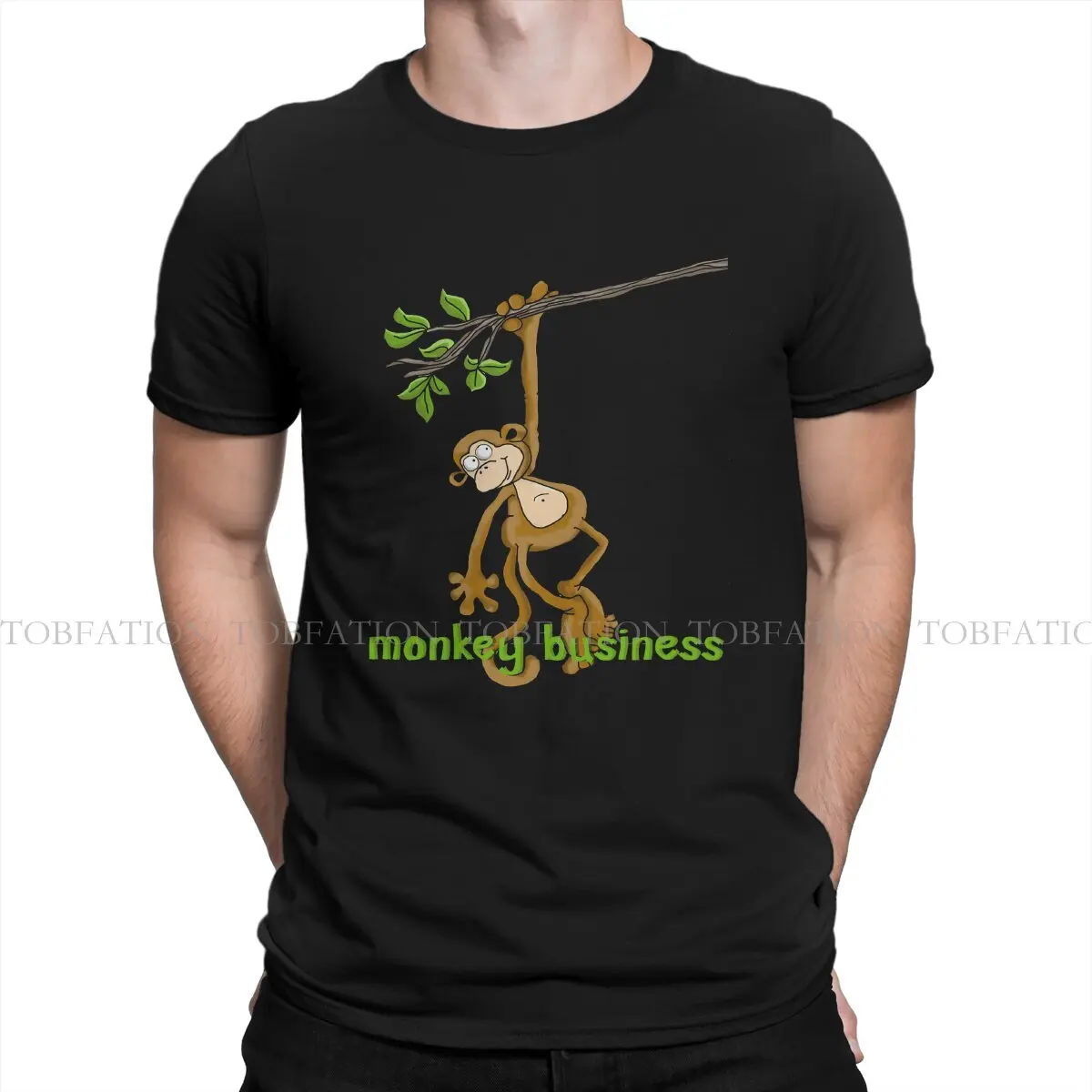 Monkey Business TShirt for Men Holding On To The Branch Soft Leisure Sweatshirts T Shirt High Quality Trendy Loose