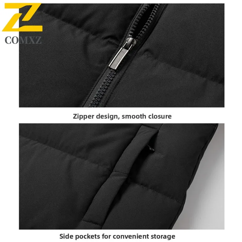 COMXZ 2025 Mens Thickened Hooded Cotton Jacket American Style Casual Waterproof Windproof Outdoor Sports Winter Puffer Coat