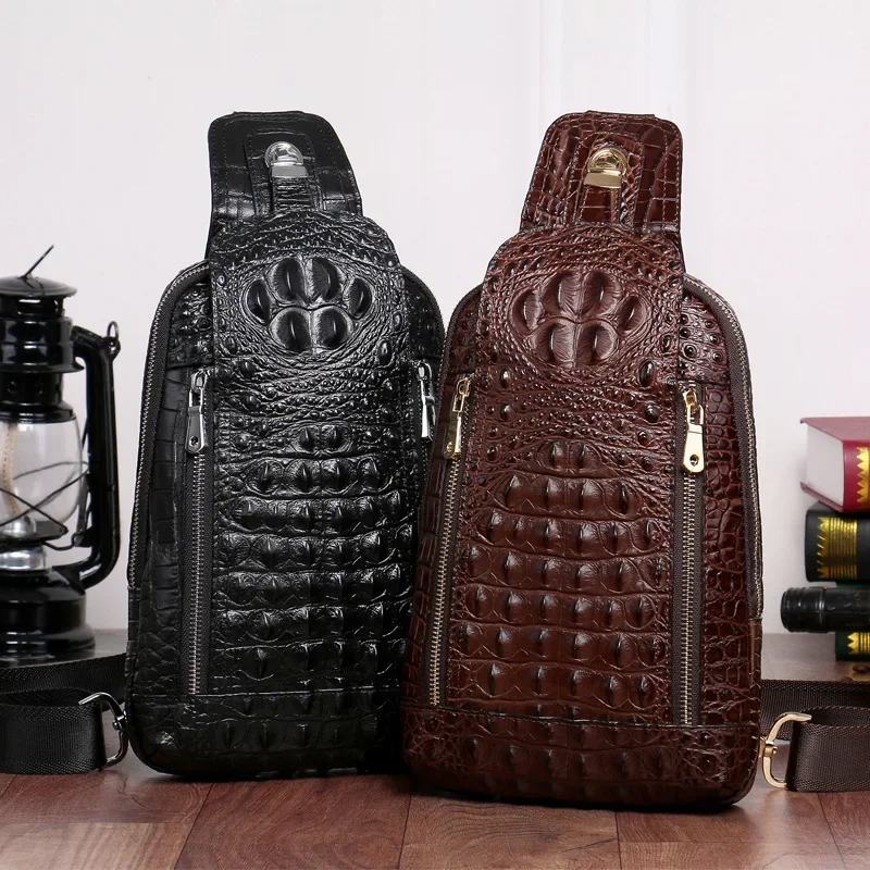 New Fashion Alligator Pattern Cow Genuine Leather Men Waist Packs Male Casual Chest Pack Boy Brand Chest Bags Shoulder Package