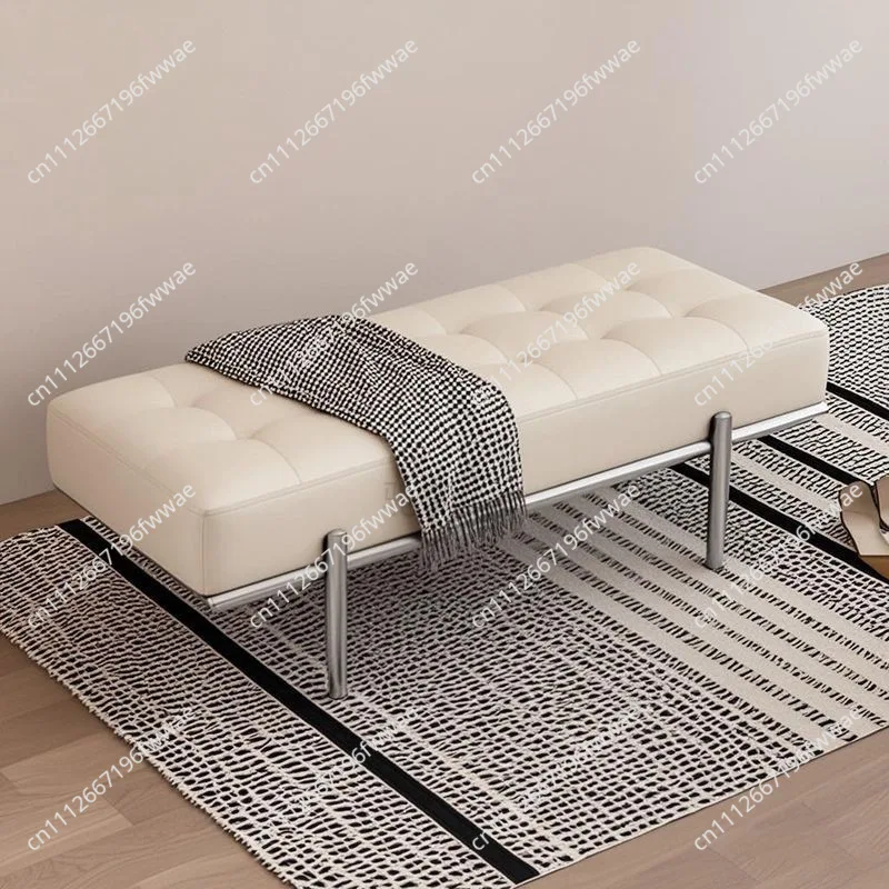 Nordic Stainless Steel Bed Bench Minimalist Bedroom Stool Bauhaus Entryway Ottoman Upholstered Long Shoe Bench for Dressing Room
