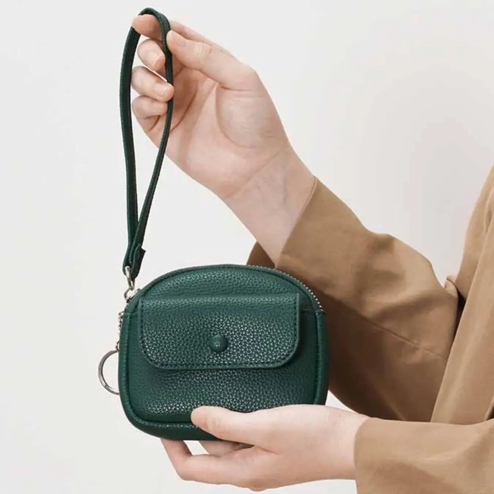 

Casual with Wrist Lanyard Handheld Wallet Korean Style Solid Color Zipper Coin Purse Earphone Pouch Mini Small Item Bag Women