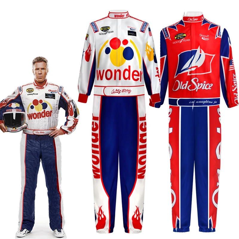 

Talladega Nights Ricky Bobby Racing Uniform Cosplay Red Cal Naughton Jr. Wonder Bread Racing Suit Halloween Costume