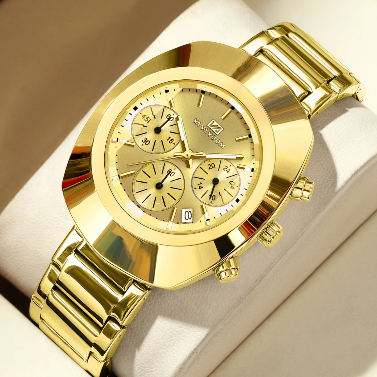 VA VA VOOM Silver Watch Men Sport Leisure Style Steel Strap Fashionable Oval Dial Multifunctional Running Second AAA Watch 2026