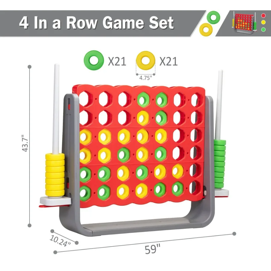 Juego gigante de 4 en fila Juego de exterior e interior para adultos y juguete inteligente Rojo y gris