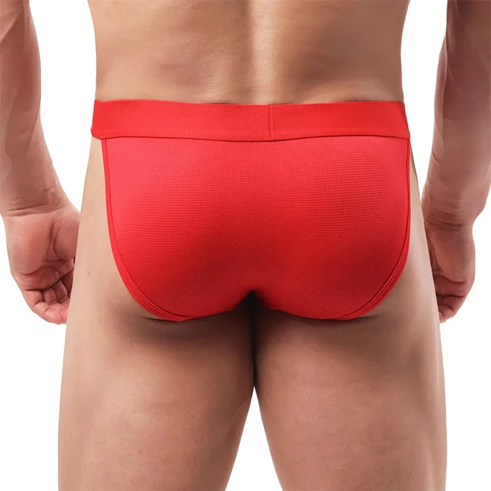 

Мужское сетчатое дышащее сексуальное нижнее белье: трусы-стринги с U-образным вырезом, гей-бикини с вырезами спереди, однотонные трусы-стринги G-string