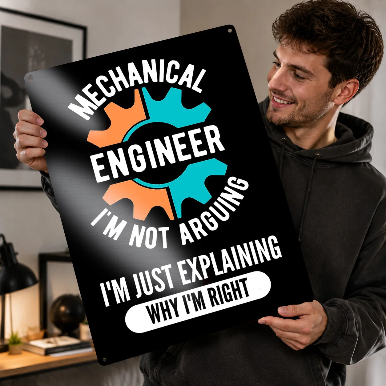 Funny Mechanical Engineer 3D Texture Printed Poster Custom Vintage Metal Tin Plate Sign for Wall Art Home Decorations House Room