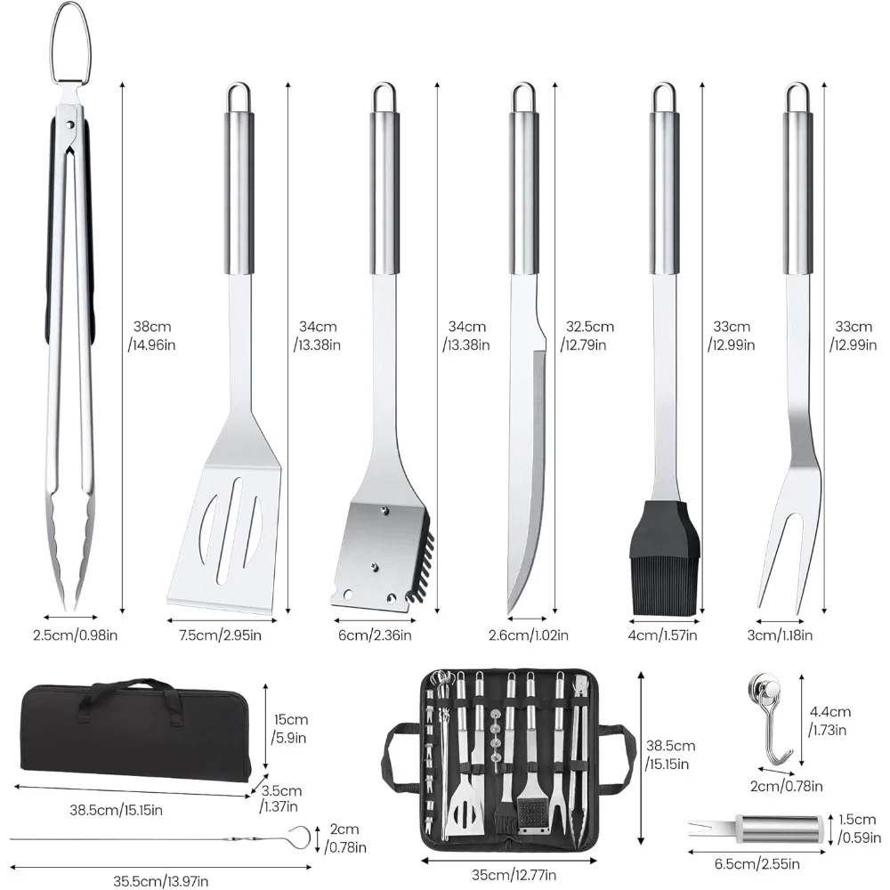 Juego de parrilla para barbacoa de 22 Uds., juego de herramientas para parrilla para barbacoa para parrilla al aire libre con ganchos y bolso de transporte, herramientas para barbacoa, Kit de accesorios para asar para Ca