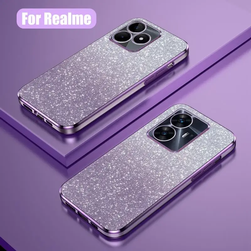 Luxury Gradient Glitter Plating Case For Oppo Realme C55 Silicone Protect Back Cover C 55